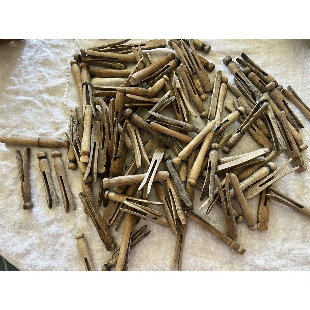 Antique Vintage Wood Clothes Clothing Pins 99 pcs French Country Romantic Decor